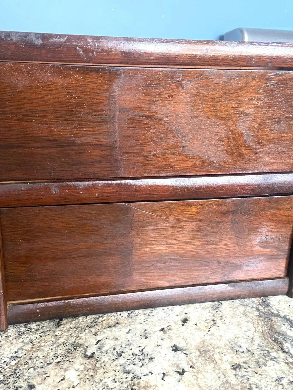 Vintage Wooden Two-Drawer Treadle Sewing Machine Organizer